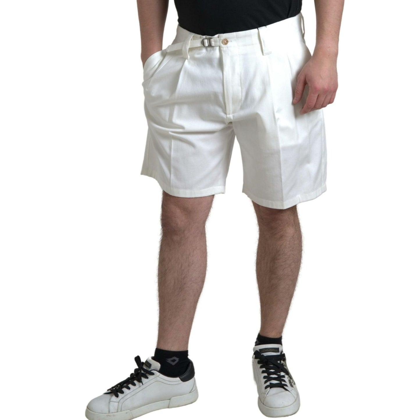 Dolce & Gabbana White Cotton Stretch Men Bermuda Denim Shorts