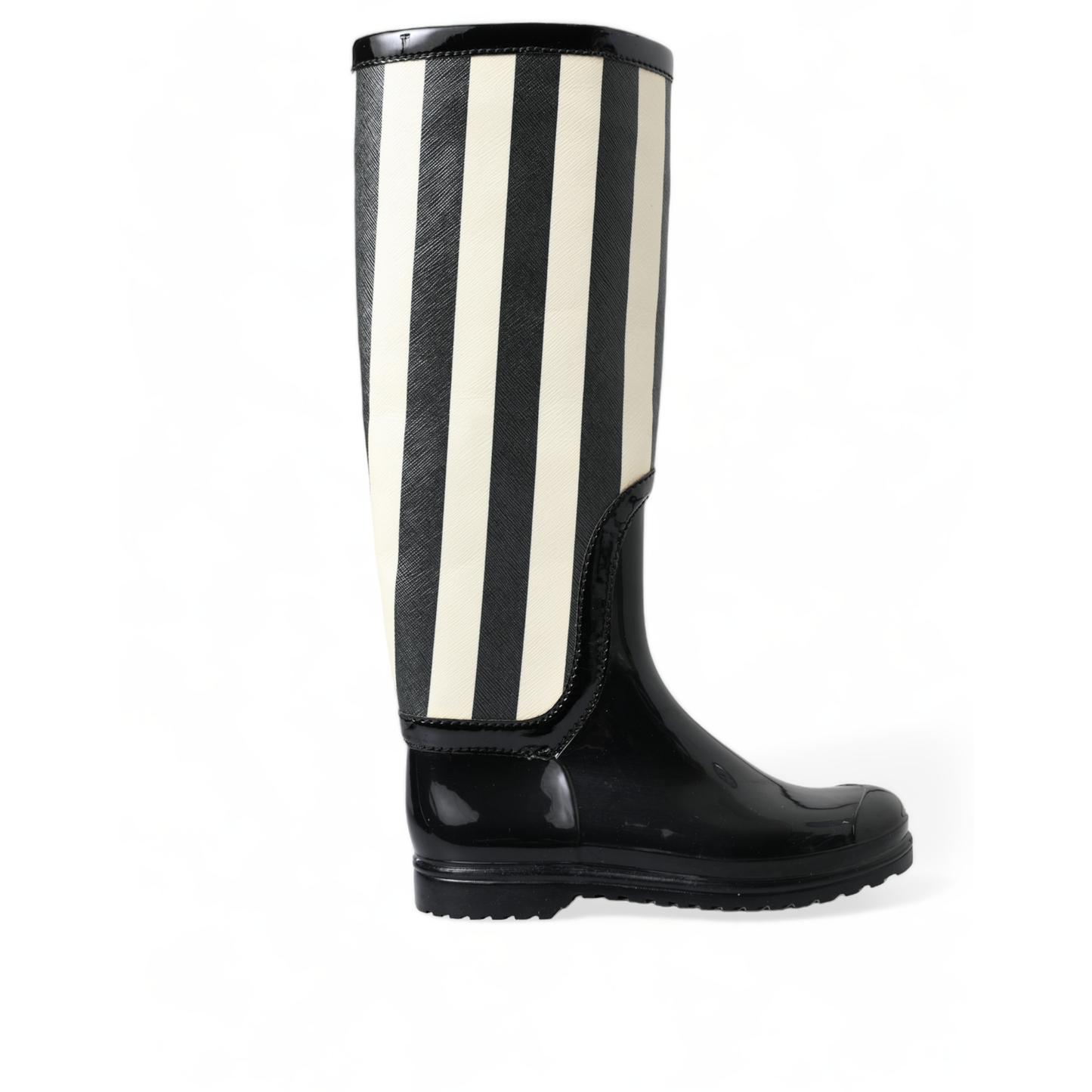 Dolce & Gabbana Black Rubber Knee High Flat Boots Shoes