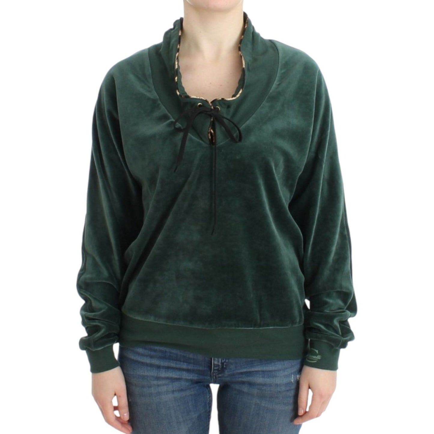 Cavalli Green velvet cotton sweater Cavalli