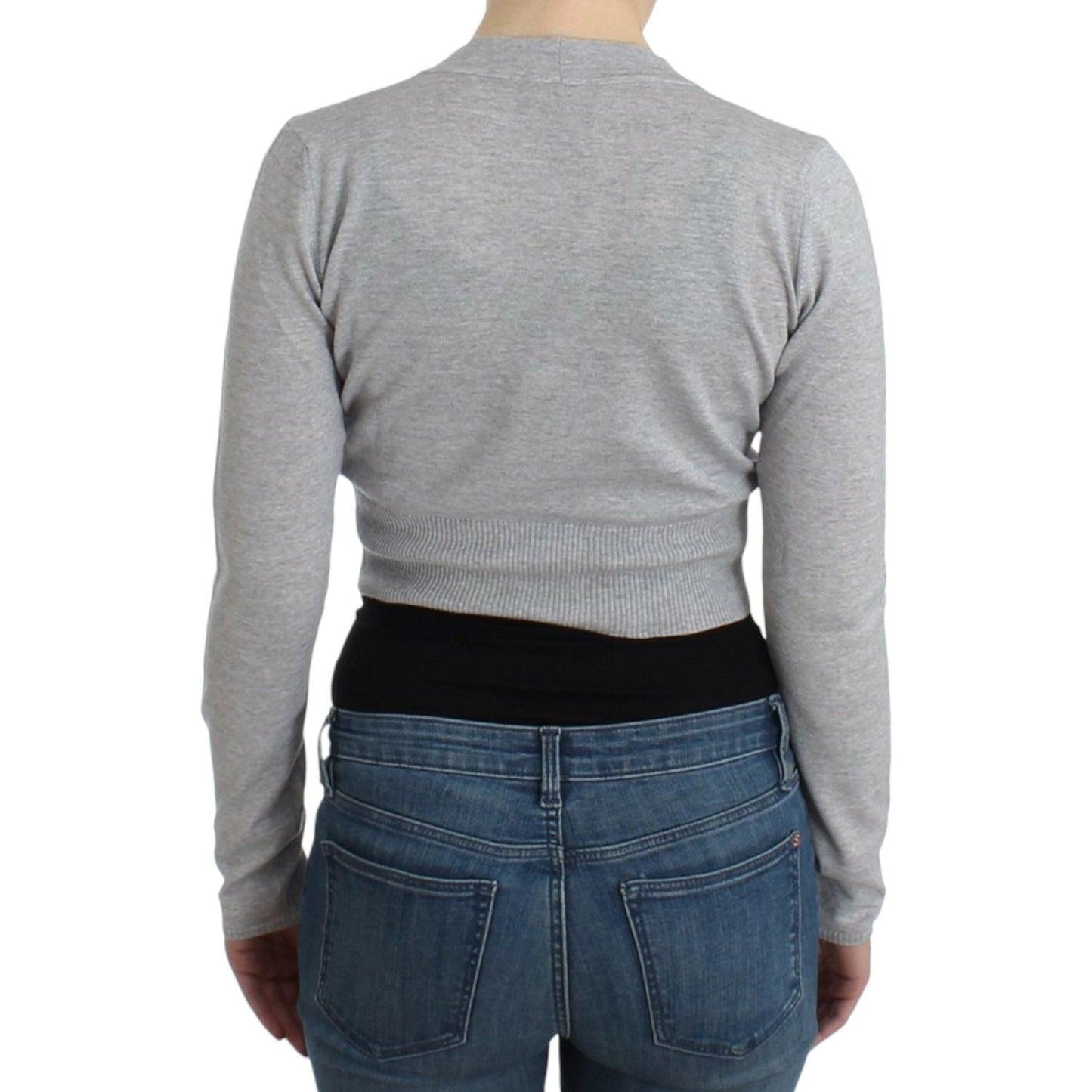 Cavalli Gray cropped wool cardigan Cavalli