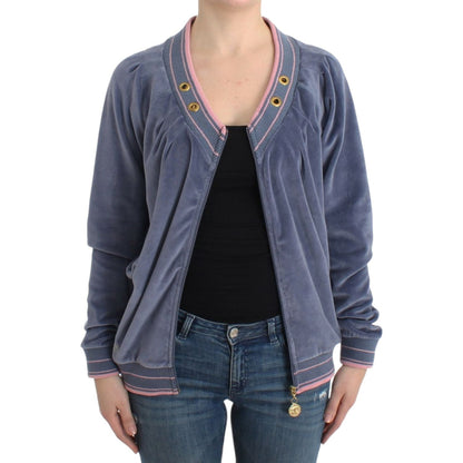 Cavalli Blue velvet zipup sweater Cavalli