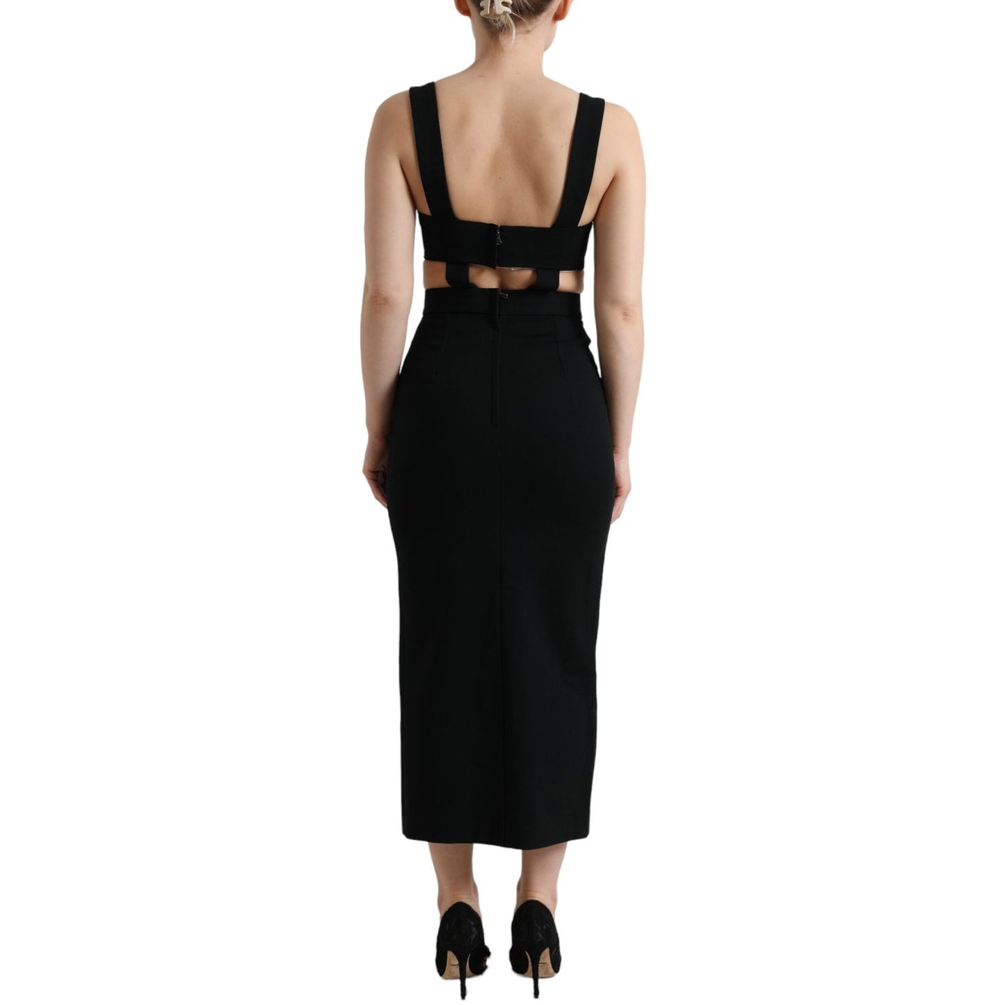 Dolce & Gabbana Black Cut Out Sleeveless Bodycon Midi Dress