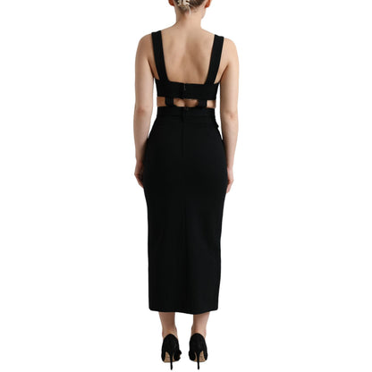 Dolce & Gabbana Black Cut Out Sleeveless Bodycon Midi Dress