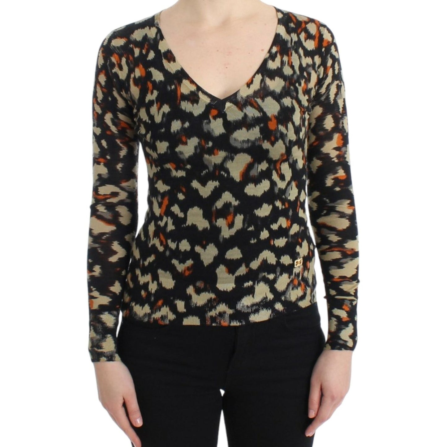 Cavalli Multicolor v-neck wool jumper Cavalli