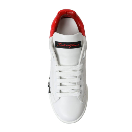 Dolce & Gabbana White Red Lace Up Womens Low Top Sneakers Shoes
