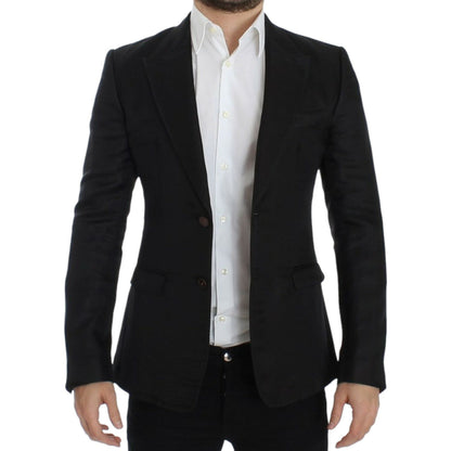 Dolce & Gabbana Black silk slim fit blazer Dolce & Gabbana