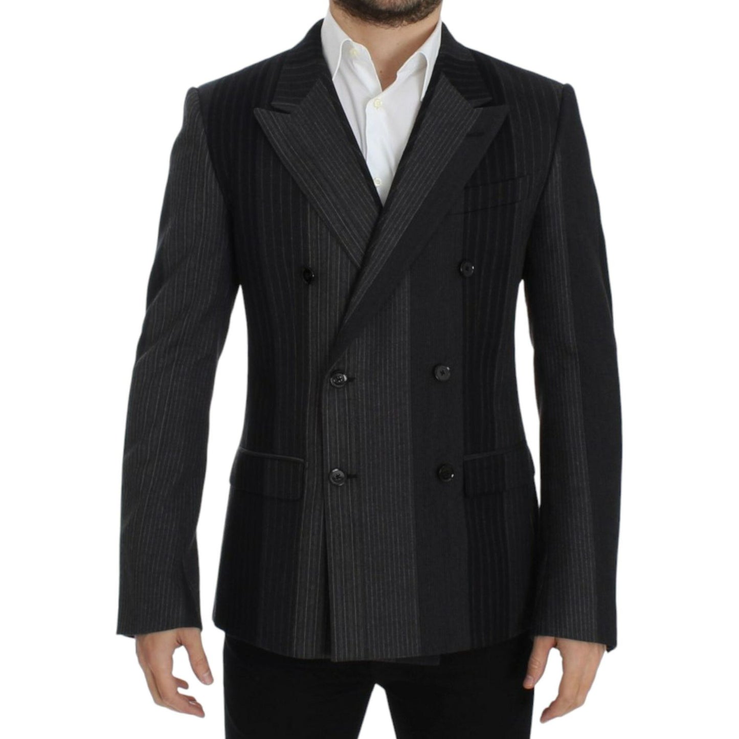 Dolce & Gabbana Gray striped wool stretch blazer Dolce & Gabbana