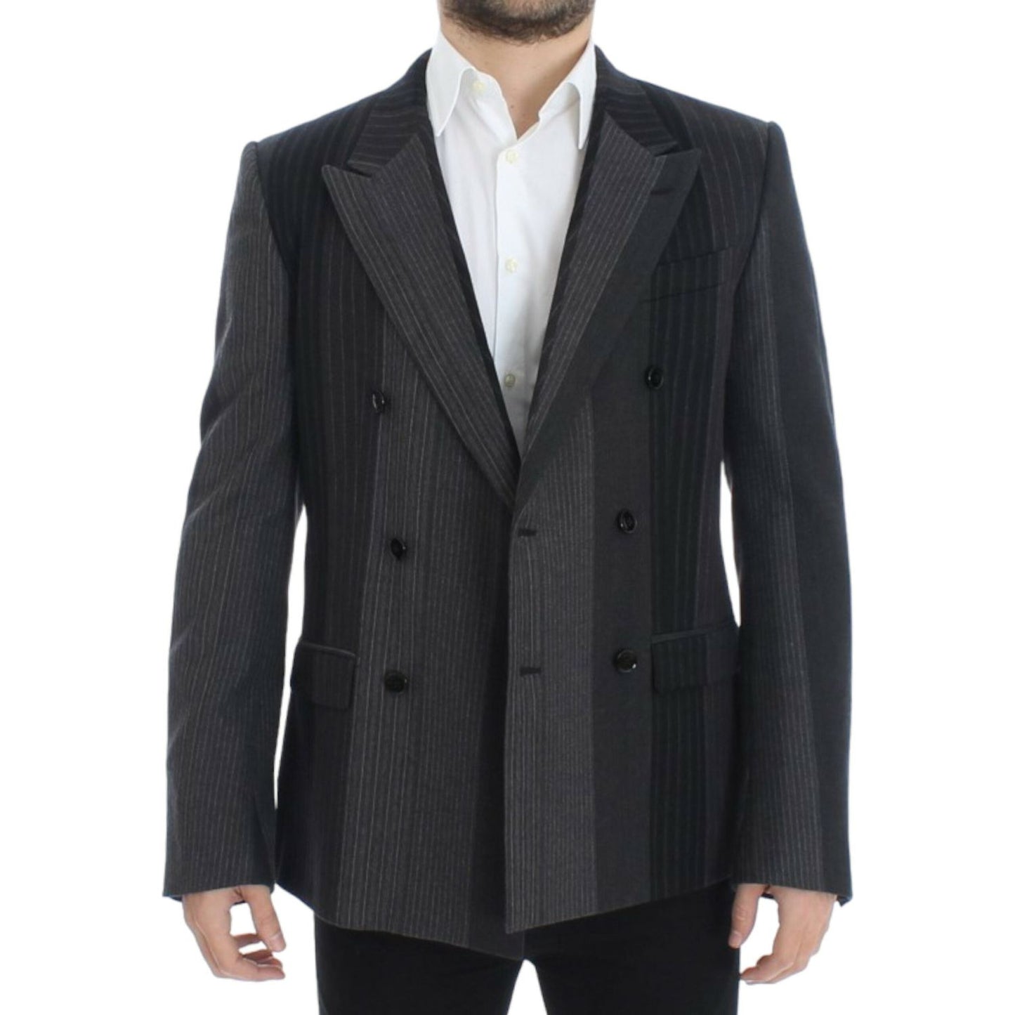 Dolce & Gabbana Gray striped wool stretch blazer Dolce & Gabbana