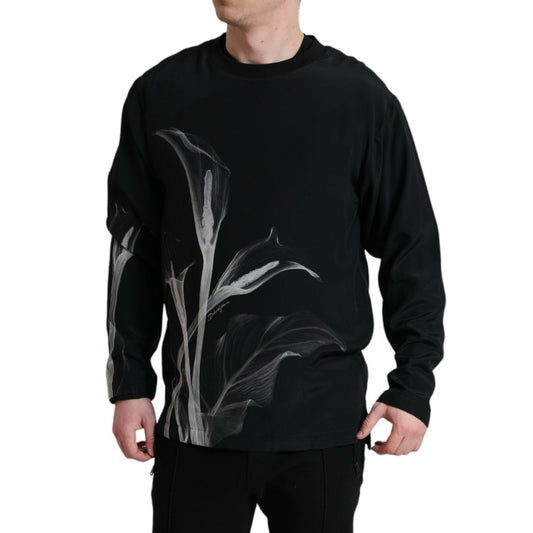 Dolce & Gabbana Black Floral Print Crewneck Pullover Sweater