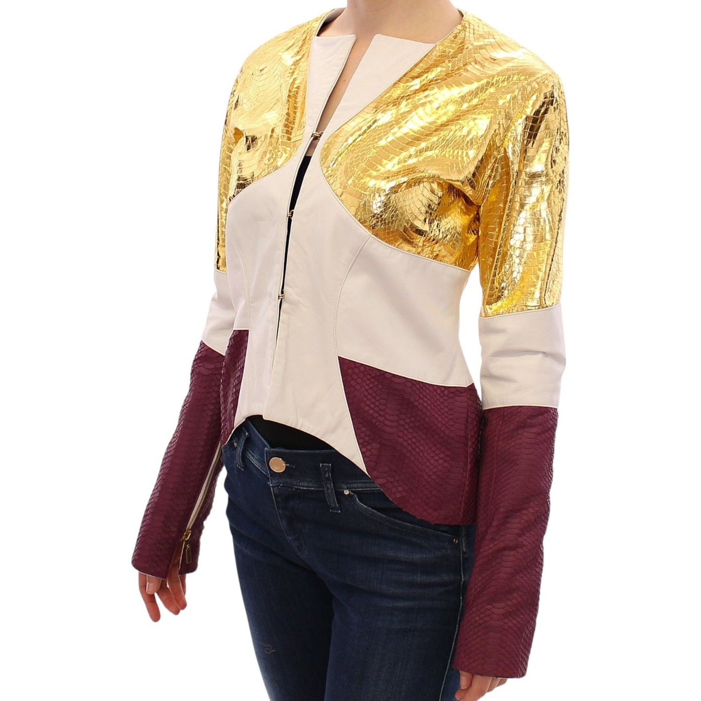 Vladimiro Gioia White Gold Purple Leather Jacket Vladimiro Gioia