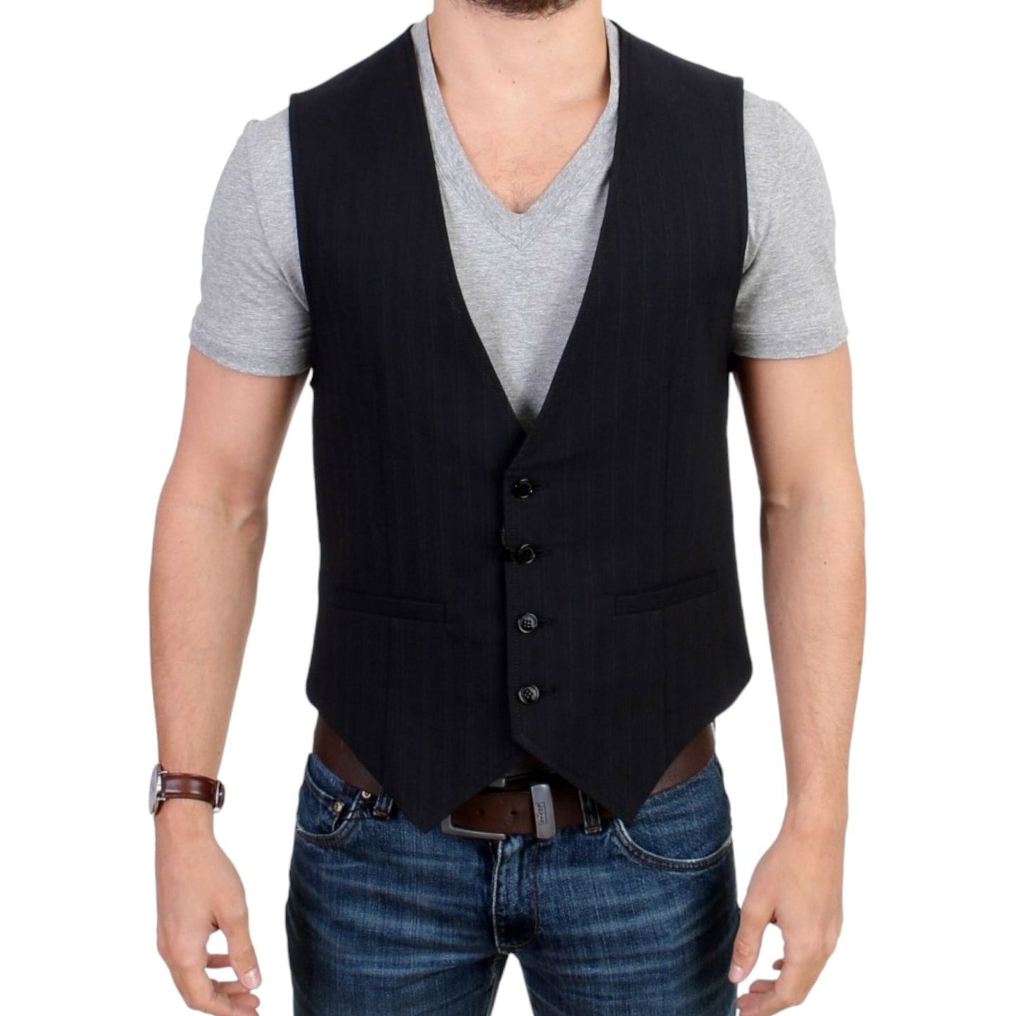 Costume National Black striped cotton casual vest Costume National