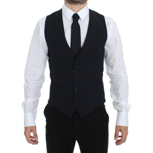 Dolce & Gabbana Blue Wool Formal Dress Vest Gilet Dolce & Gabbana