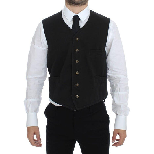 Dolce & Gabbana Black Cotton Blend Dress Vest Gilet Dolce & Gabbana