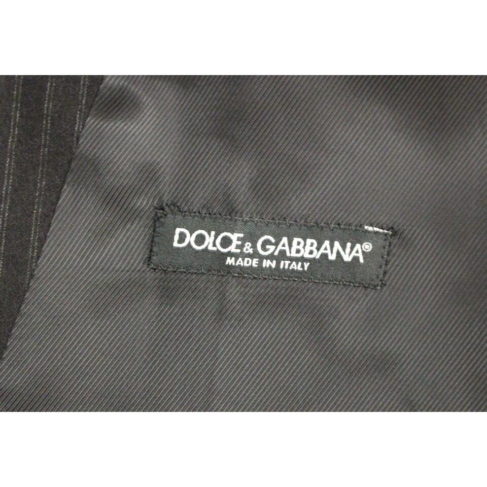 Dolce & Gabbana Black Striped Wool Single Breasted Vest Dolce & Gabbana