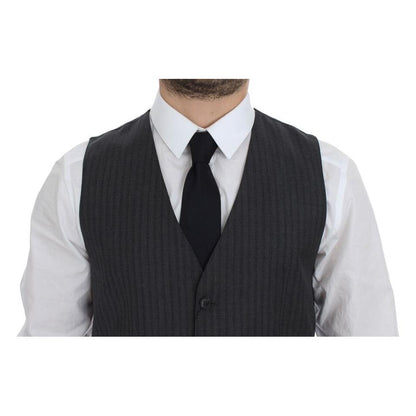 Dolce & Gabbana Black Striped Wool Single Breasted Vest Dolce & Gabbana