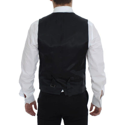 Dolce & Gabbana Black Striped Wool Single Breasted Vest Dolce & Gabbana