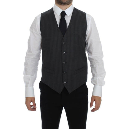 Dolce & Gabbana Black Striped Wool Single Breasted Vest Dolce & Gabbana