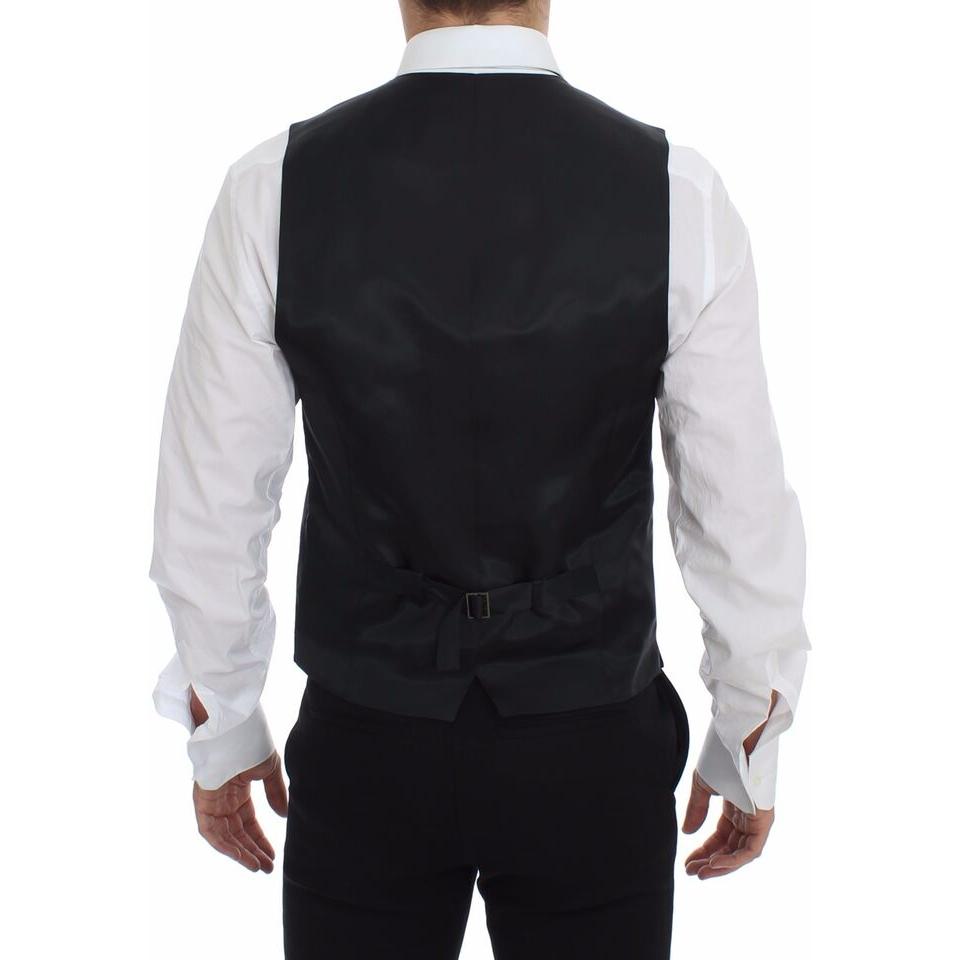 Dolce & Gabbana Gray Striped Wool Logo Vest Gilet Weste Dolce & Gabbana