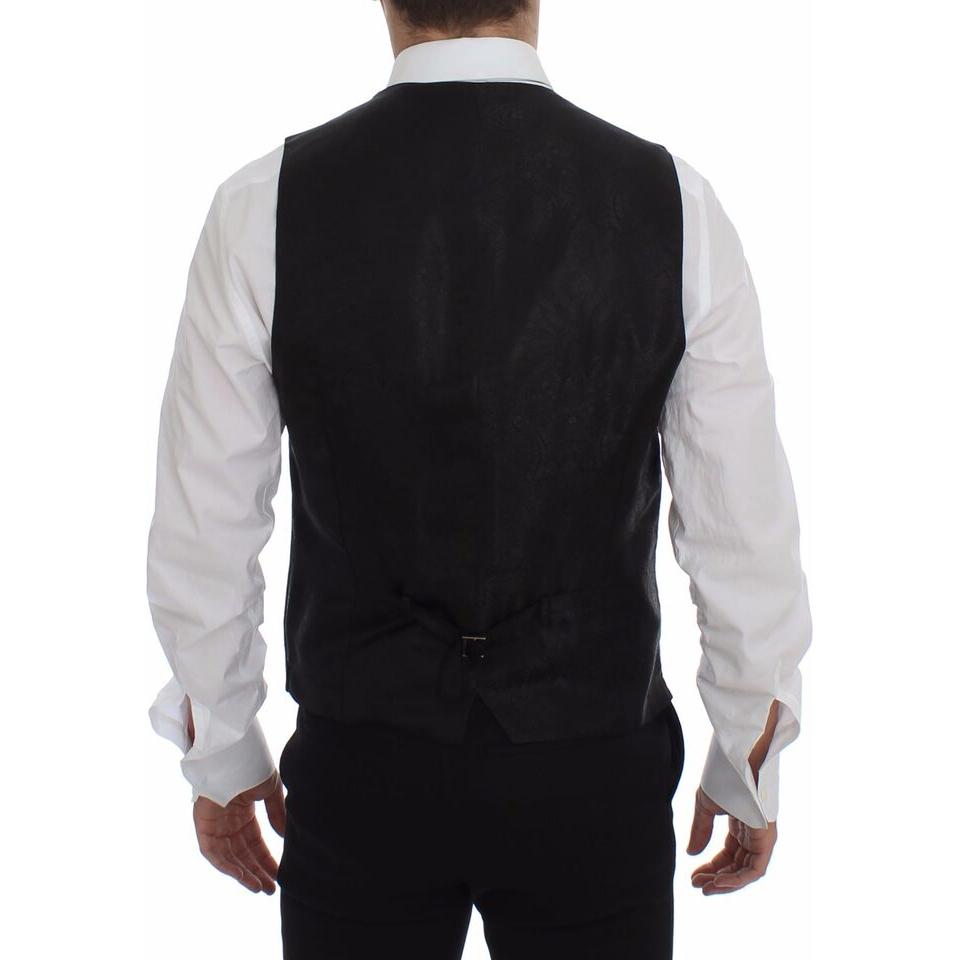 Dolce & Gabbana Black Striped Wool Logo Vest Gilet Weste Dolce & Gabbana