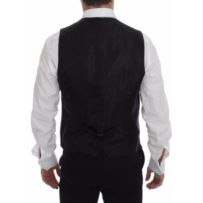 Dolce & Gabbana Black Striped Wool Logo Vest Gilet Weste Dolce & Gabbana