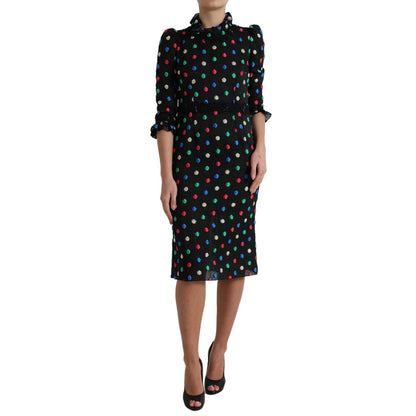 Dolce & Gabbana Black Polka Dot Ruffle Cotton Midi Dress