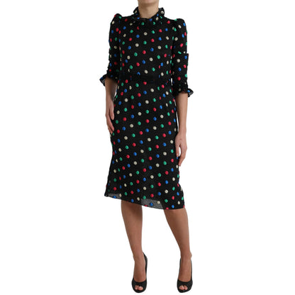 Dolce & Gabbana Black Polka Dot Ruffle Cotton Midi Dress