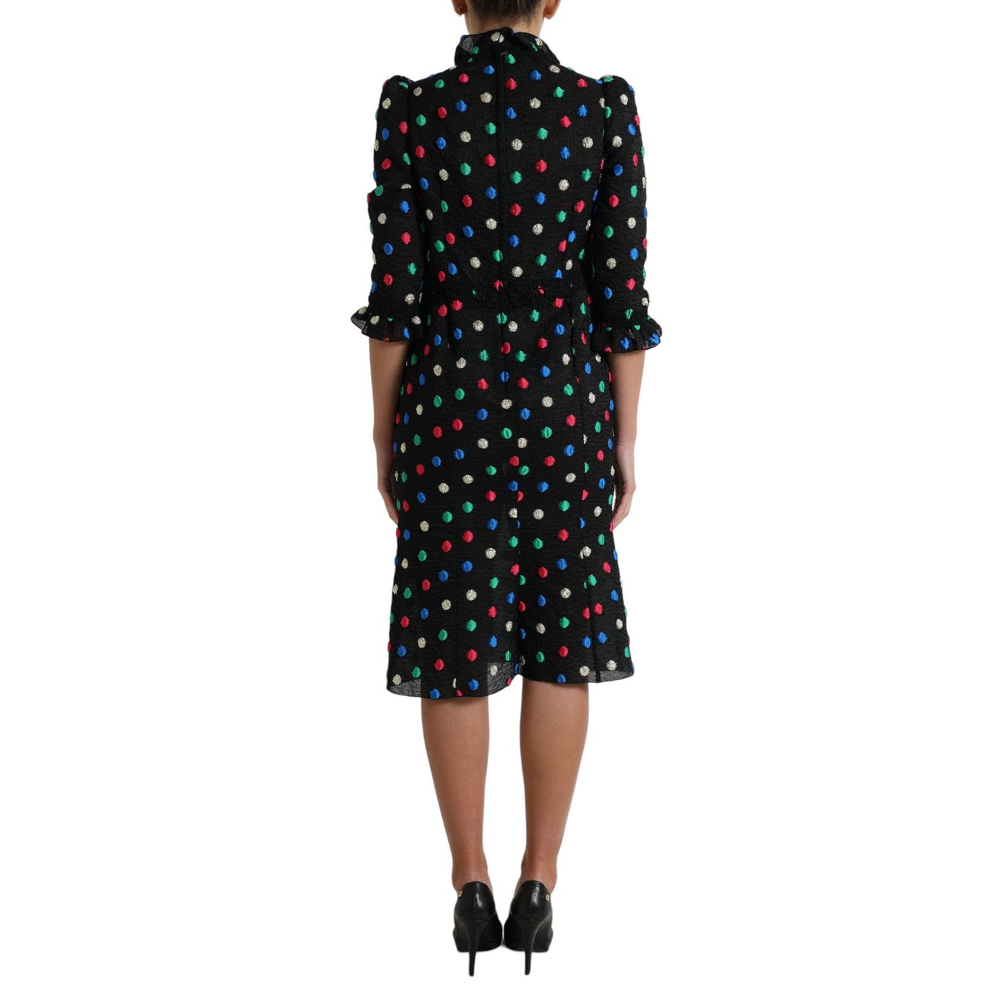Dolce & Gabbana Black Polka Dot Ruffle Cotton Midi Dress