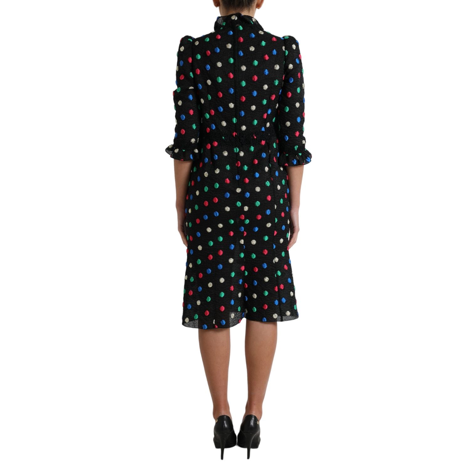 Dolce & Gabbana Black Polka Dot Ruffle Cotton Midi Dress