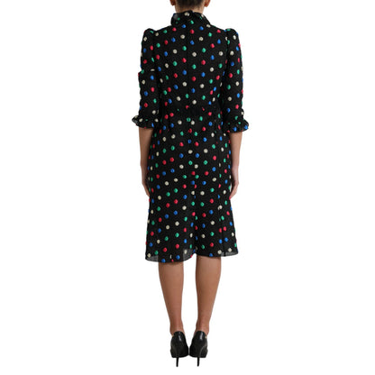 Dolce & Gabbana Black Polka Dot Ruffle Cotton Midi Dress