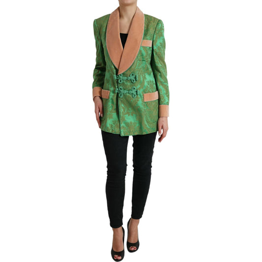Dolce & Gabbana Green Floral Double Breasted Coat Jacket Dolce & Gabbana