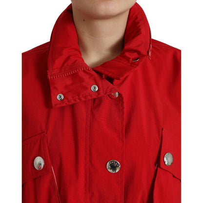 Dolce & Gabbana Red Polyester Hooded Button Rain Coat Jacket