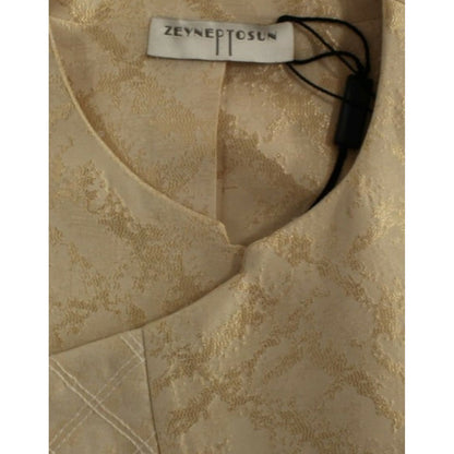 Zeyneptosun Beige brocade sleeveless jacket Zeyneptosun