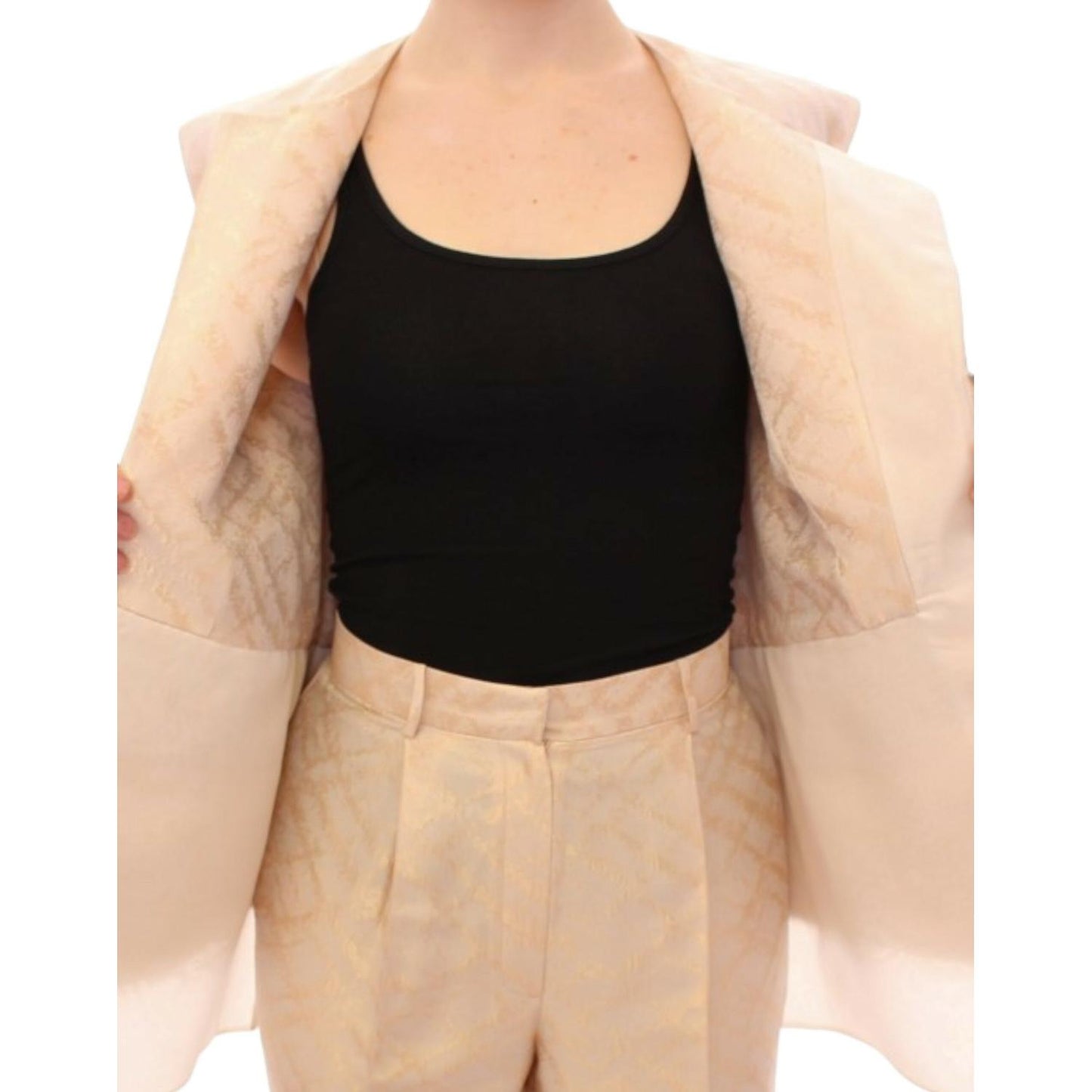 Zeyneptosun Beige brocade sleeveless jacket Zeyneptosun