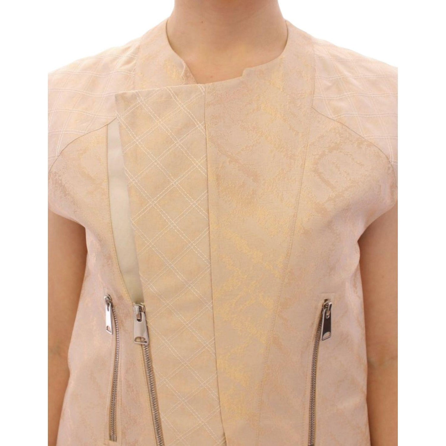 Zeyneptosun Beige brocade sleeveless jacket Zeyneptosun