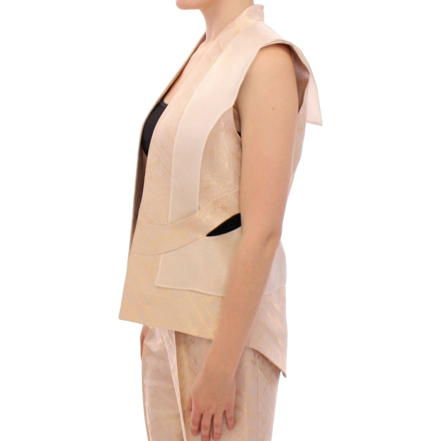 Zeyneptosun Beige brocade sleeveless jacket vest Zeyneptosun