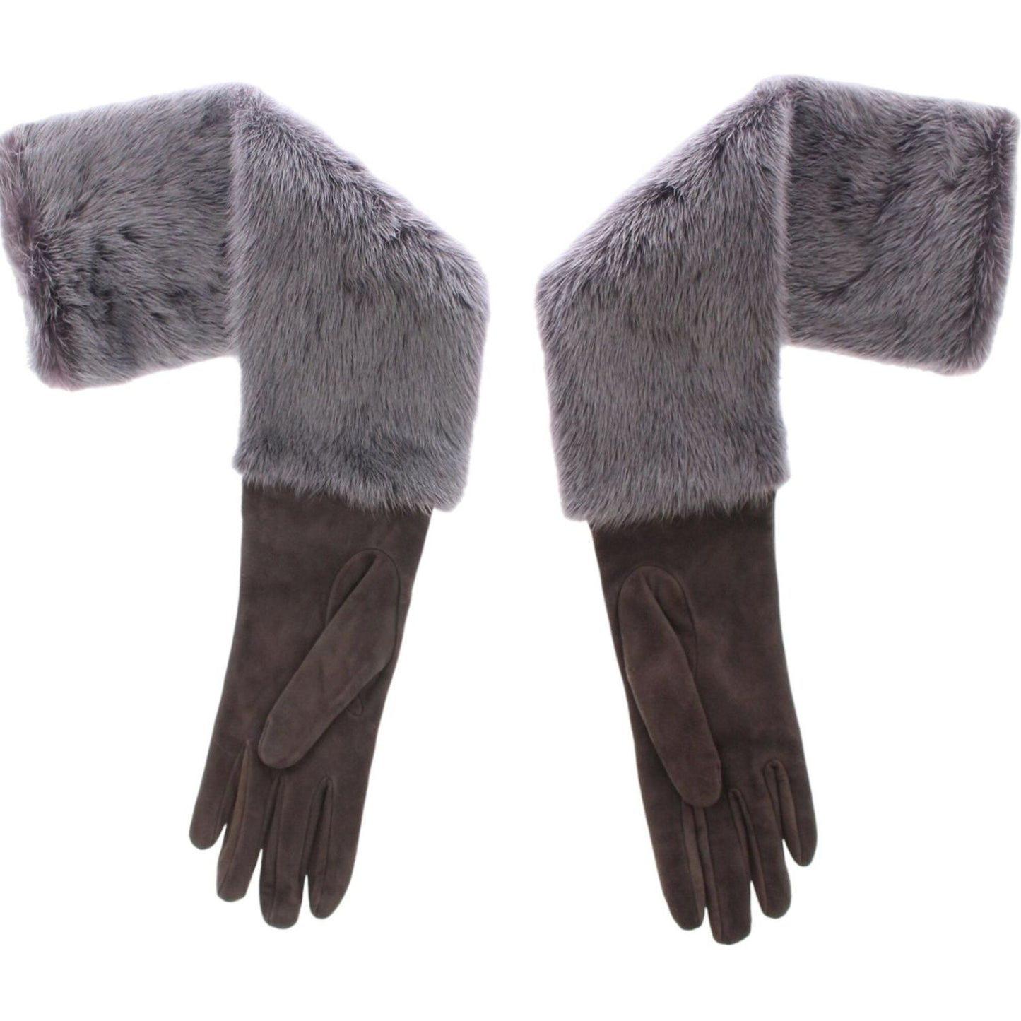 Dolce & Gabbana Gray Mink Fur Lambskin Suede Leather Gloves Dolce & Gabbana