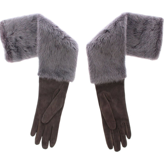 Dolce & Gabbana Gray Mink Fur Lambskin Suede Leather Gloves Dolce & Gabbana