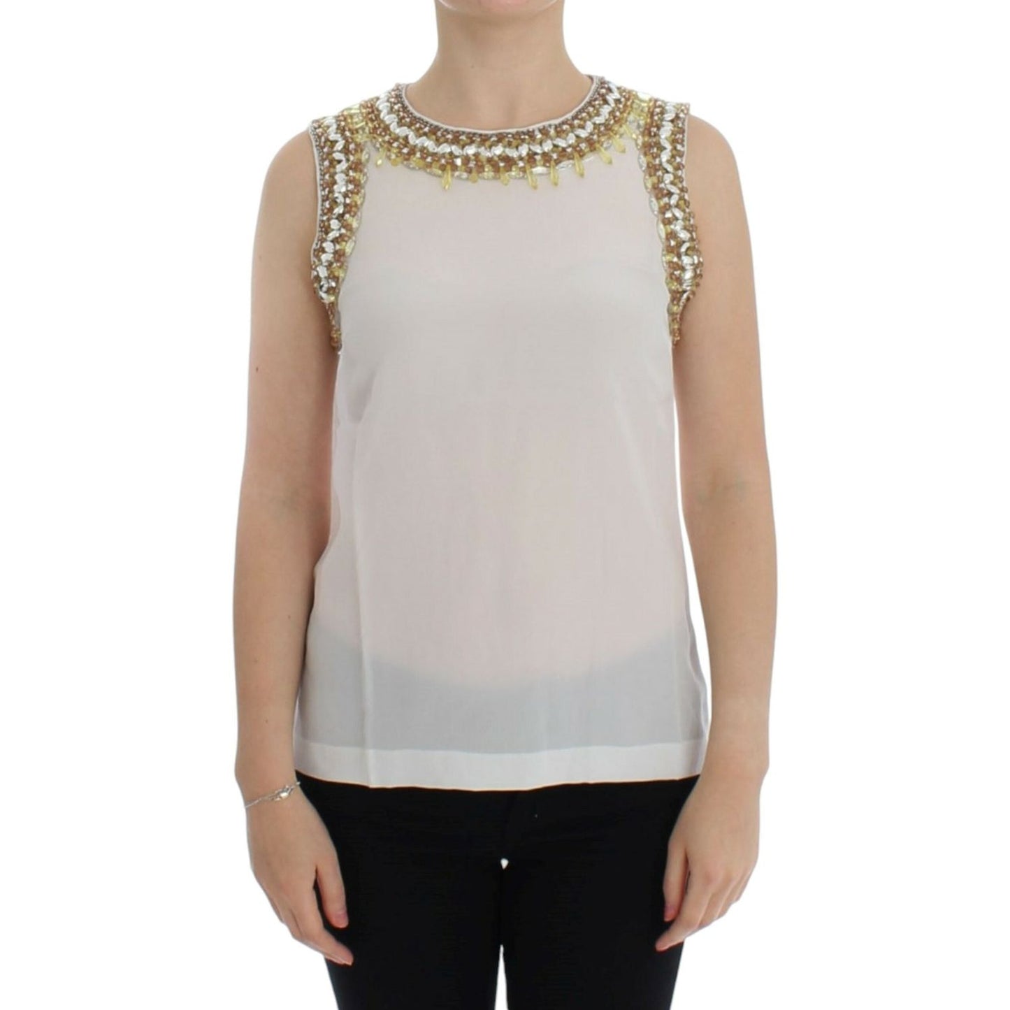 Dolce & Gabbana White crystal embellished tank top 1728,67345645728,Clothing,Dolce & Gabbana,IT40|S,Material: 100% silk,New with tags,Sleeveless - T-Shirts - Clothing,T-Shirts - Clothing,Tank Tops - T-Shirts - Clothing,Tops & T-Shirts - Women - Clothing,W