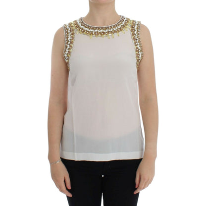 Dolce & Gabbana White crystal embellished tank top 1728,67345645728,Clothing,Dolce & Gabbana,IT40|S,Material: 100% silk,New with tags,Sleeveless - T-Shirts - Clothing,T-Shirts - Clothing,Tank Tops - T-Shirts - Clothing,Tops & T-Shirts - Women - Clothing,W