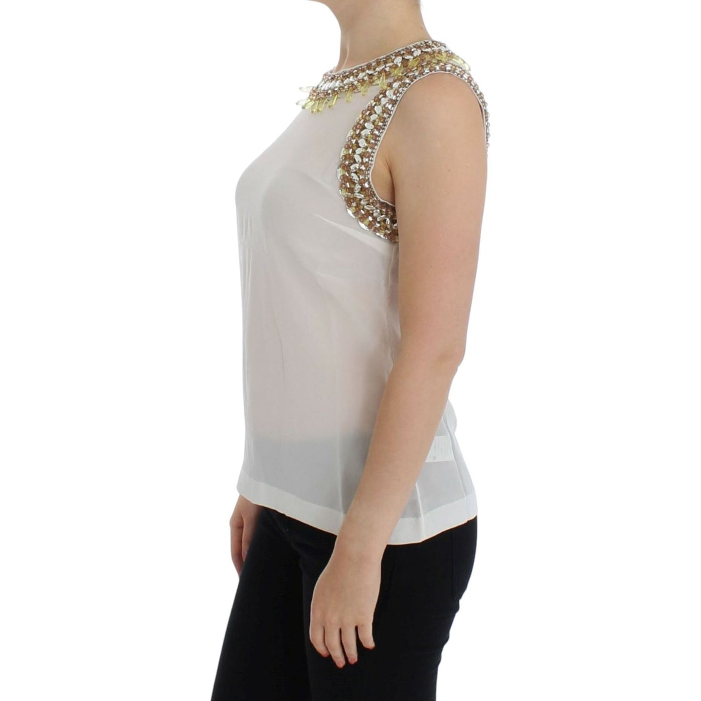 Dolce & Gabbana White crystal embellished tank top 1728,67345645728,Clothing,Dolce & Gabbana,IT40|S,Material: 100% silk,New with tags,Sleeveless - T-Shirts - Clothing,T-Shirts - Clothing,Tank Tops - T-Shirts - Clothing,Tops & T-Shirts - Women - Clothing,W