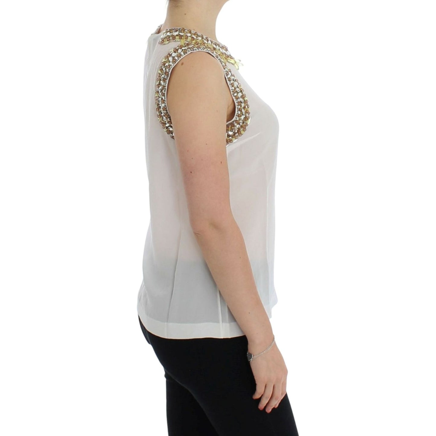 Dolce & Gabbana White crystal embellished tank top 1728,67345645728,Clothing,Dolce & Gabbana,IT40|S,Material: 100% silk,New with tags,Sleeveless - T-Shirts - Clothing,T-Shirts - Clothing,Tank Tops - T-Shirts - Clothing,Tops & T-Shirts - Women - Clothing,W