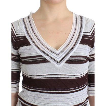 Ermanno Scervino Striped Lace V-Neck Short Sleeve Top Sweater Ermanno Scervino