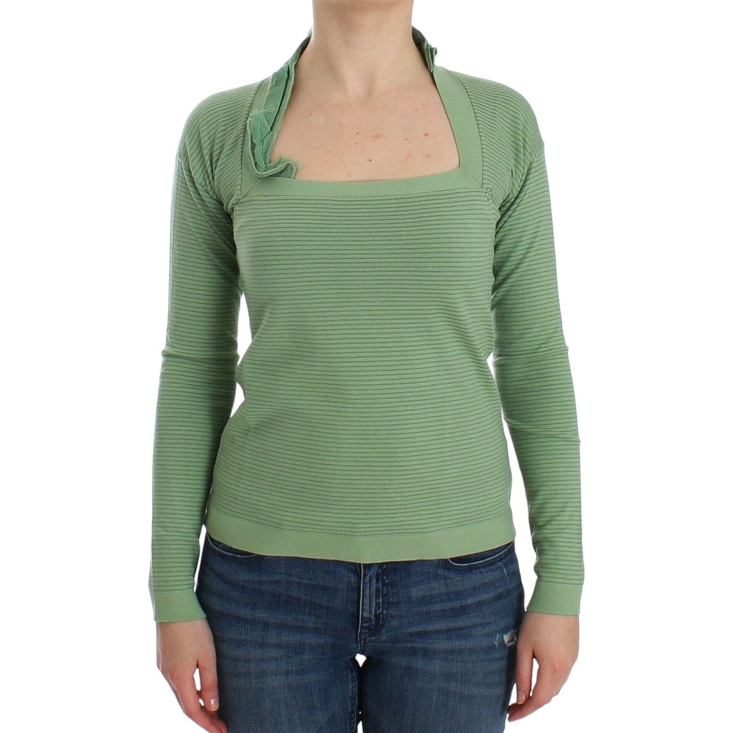 Ermanno Scervino Green Wool Blend Striped Long Sleeve Sweater Ermanno Scervino