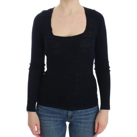 Ermanno Scervino Blue Knitted Wool Stretch Sweater Top Ermanno Scervino