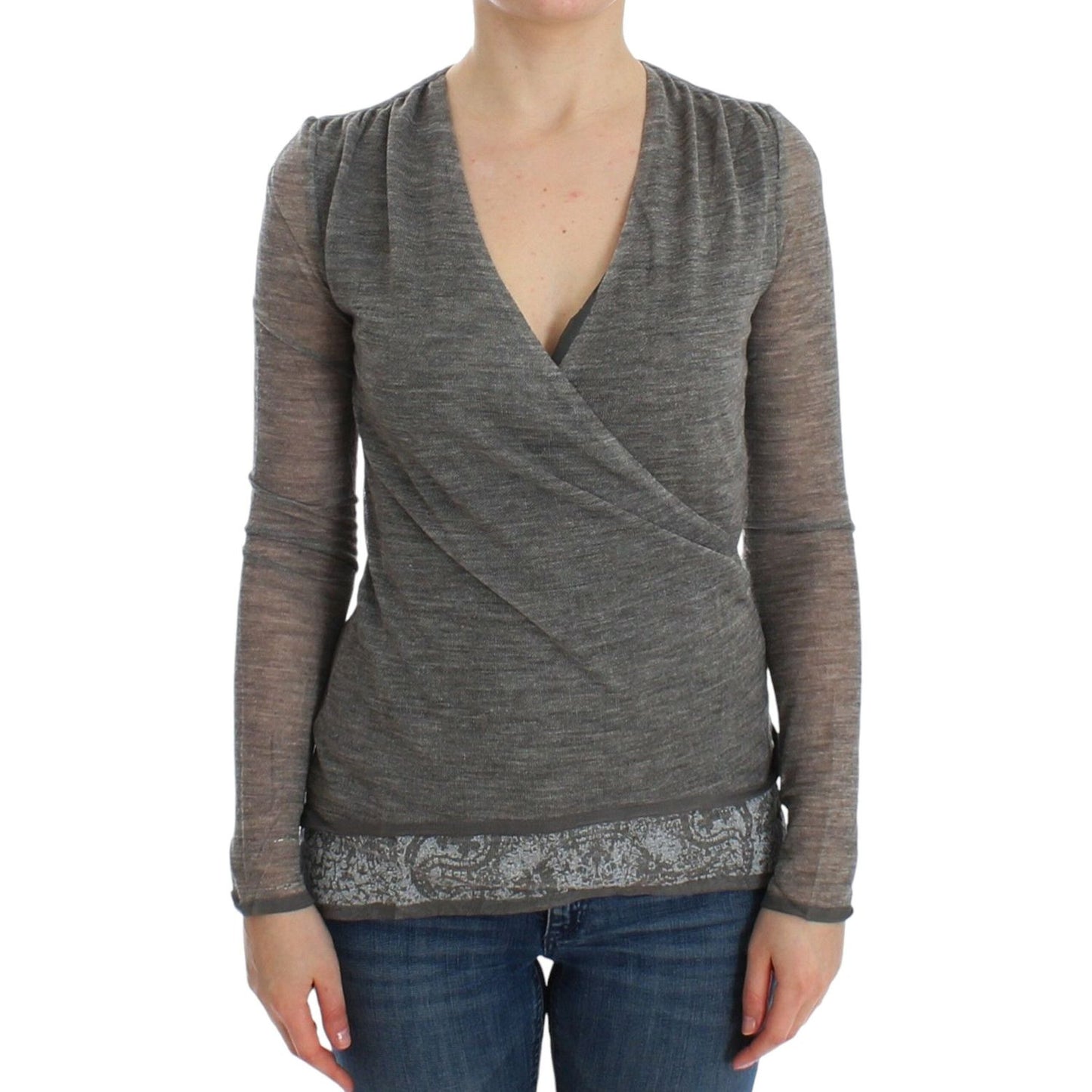 Ermanno Scervino Gray Wool Blend Stretch Long Sleeve Sweater Ermanno Scervino