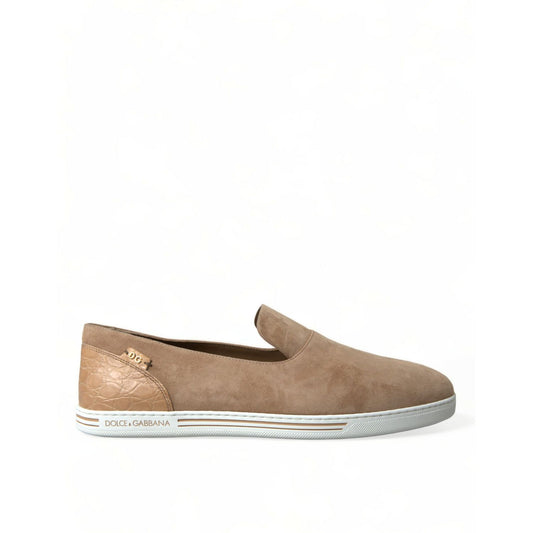 Dolce & Gabbana Beige Suede Caiman Men Loafers Slippers Shoes