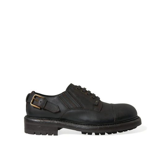 Dolce & Gabbana Brown Leather Lace Up Derby Men Dress Shoes
