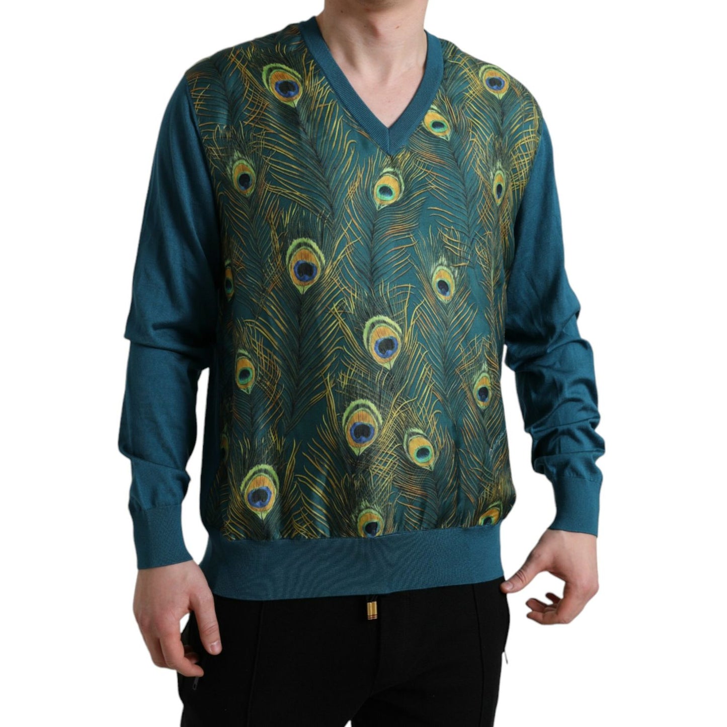 Dolce & Gabbana Green Peacock Feather Pullover Sweater