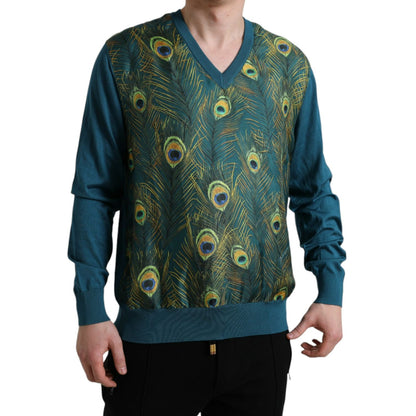 Dolce & Gabbana Green Peacock Feather Pullover Sweater