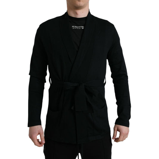 Dolce & Gabbana Black Cashmere Long Sleeves Belted Wrap Robe